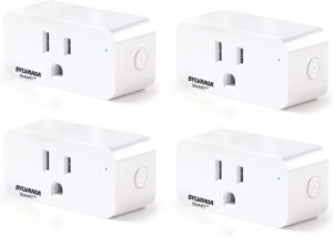 SYLVANIA Wifi Smart Plug, Voice Control, Compatible with Alexa and Google Home, Timer, On/Off, White – 4 Pack (75703)