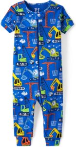 The Children’s Place Baby Boys’ Short Sleeve 100% Cotton Zip-Front One Piece Footless Pajamas