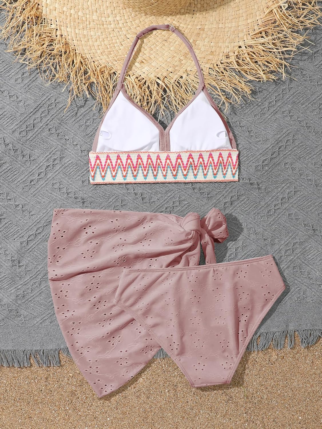 Verdusa Girl's 3 Piece Halter Bikini Sets Bathing Suit with Cover Up Skirt - Image 2