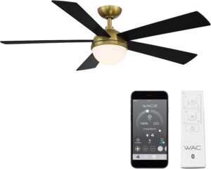 WAC Smart Fans Eclipse Indoor and Outdoor 5-Blade Smart Home Ceiling Fan 54in Satin Brass Matte Black with 3000K LED Light Kit and Remote Control works with Alexa and iOS or Android App
