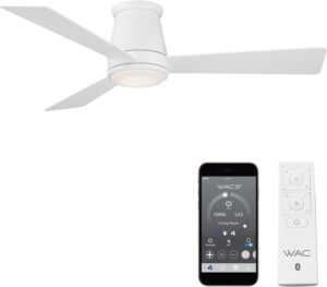 WAC Smart Fans Hug Indoor and Outdoor 3-Blade Flush Mount Smart Home Ceiling Fan 52in Matte White with 3000K LED Light Kit and Remote Control works with Alexa and iOS or Android App