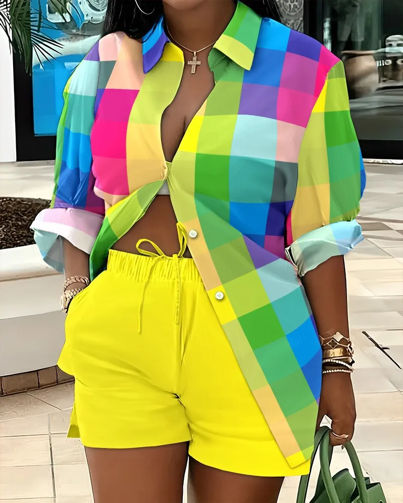 Clothes for Women Fashion Women Long Sleeve Printing Two Piece Sets Womens Outifits Top Short Matching Sets S-3XL Women Clothing