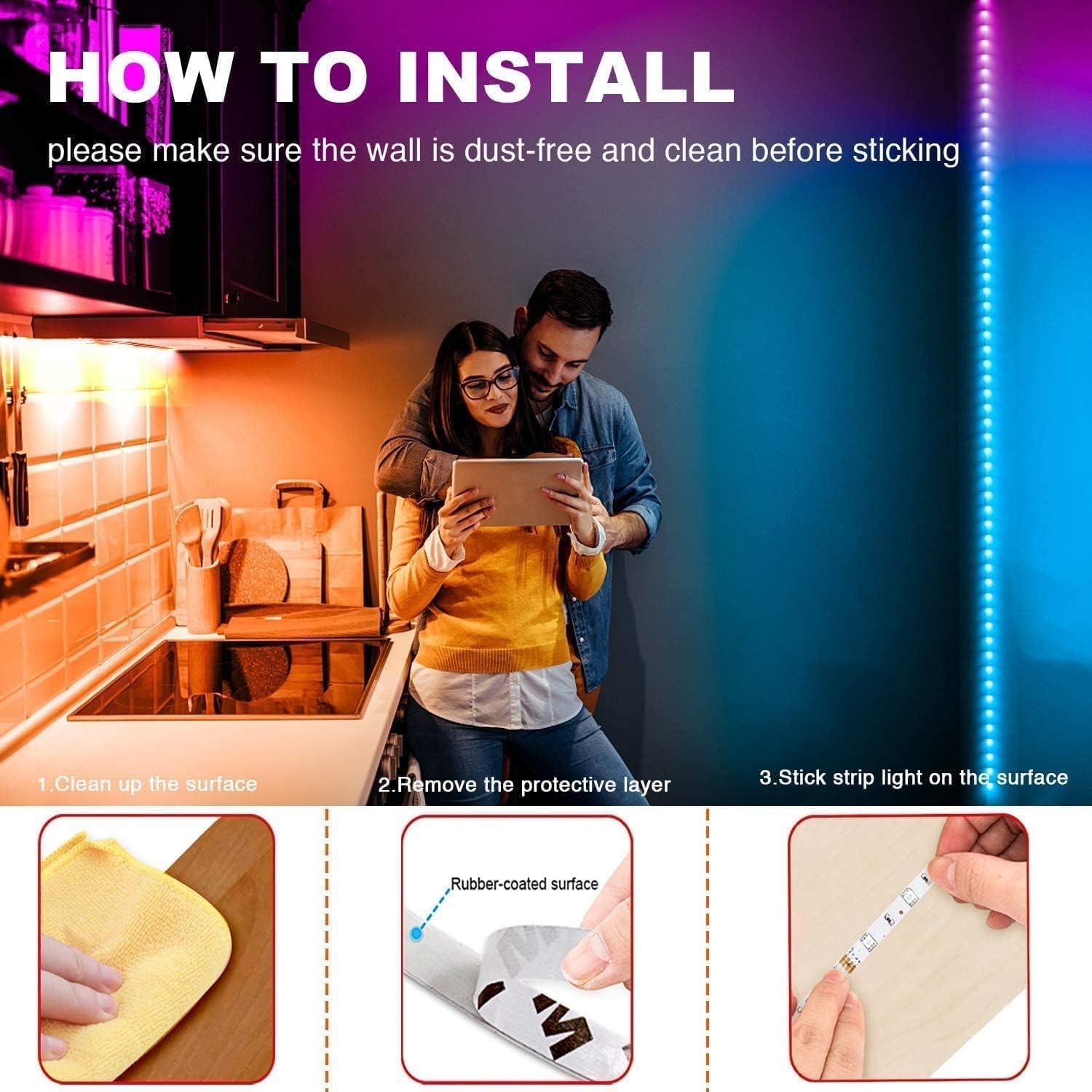PHOPOLLO Bluetooth Led Strip Lights 100ft (2 Rolls of 50ft), RGB Color Changing LED Lights for Bedroom, Kitchen Decoration, App Control and Music Sync. - Image 5