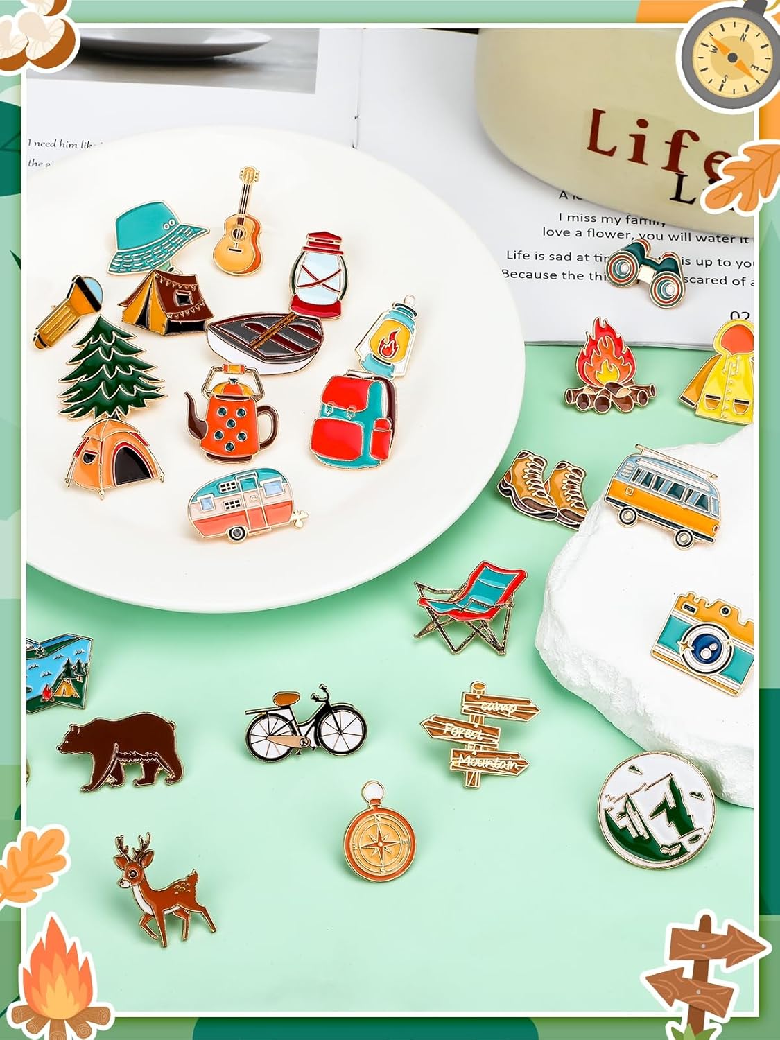 JUNEBRUSHS 28 pcs Camping Enamel Funny Outdoors Adventure Brooch Pins Lapel Pins for Camping Adventure Birthday Party Decorations Gift Supplies Clothes Backpacks Decor Accessories - Image 3