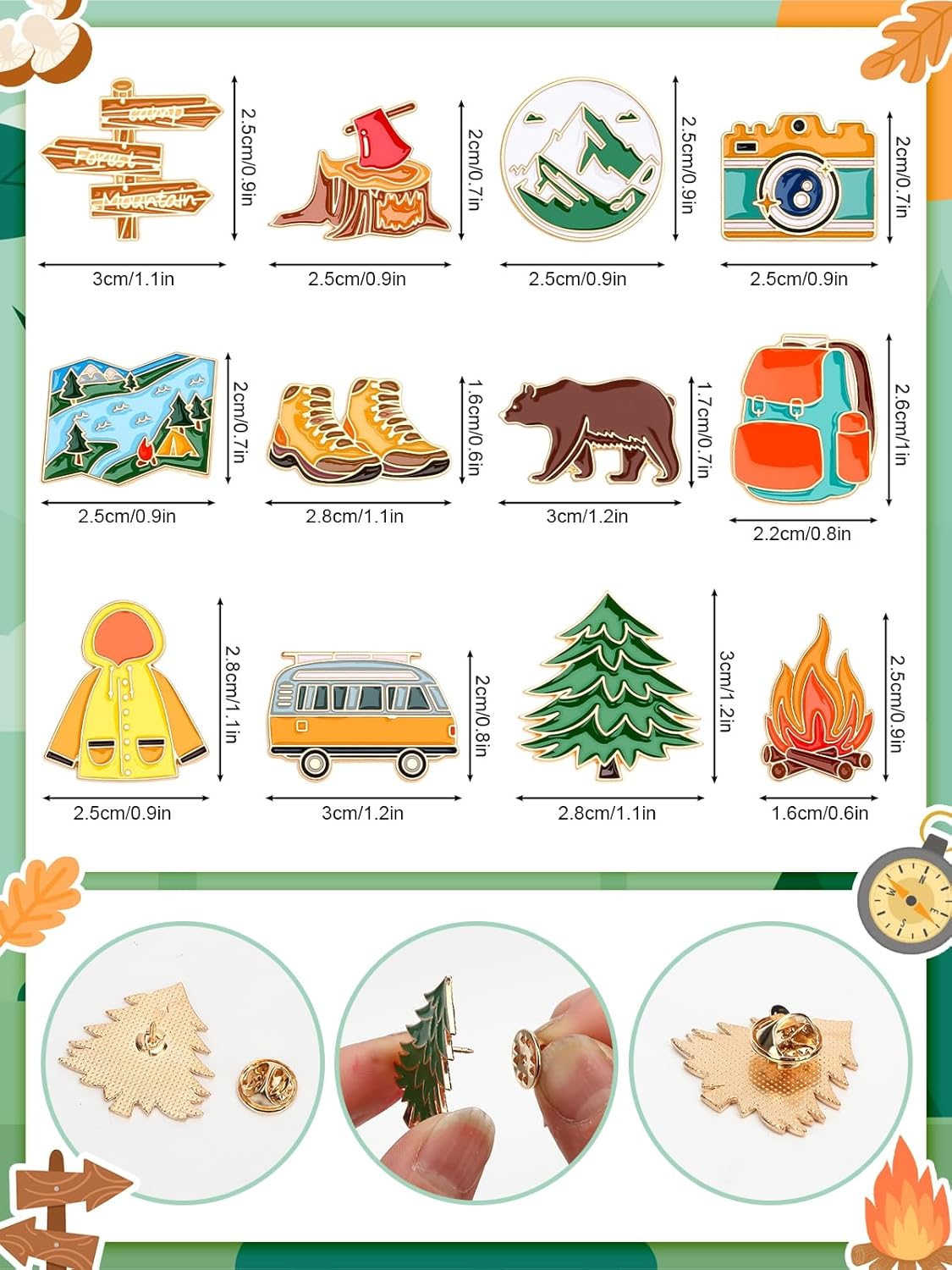 JUNEBRUSHS 28 pcs Camping Enamel Funny Outdoors Adventure Brooch Pins Lapel Pins for Camping Adventure Birthday Party Decorations Gift Supplies Clothes Backpacks Decor Accessories - Image 4