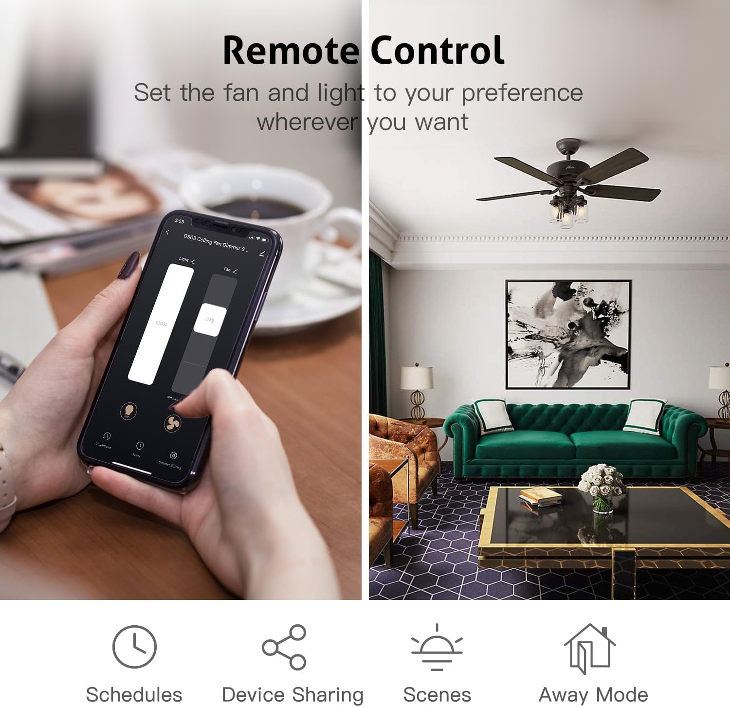 TREATLIFE Smart Ceiling Fan Control and Dimmer Light Switch, 2.4GHz WiFi Only, Neutral Wire Required, Single Pole Fan & Light Switch Combo, Works with Alexa, Google Home & SmartThings, Remote Control - Image 4