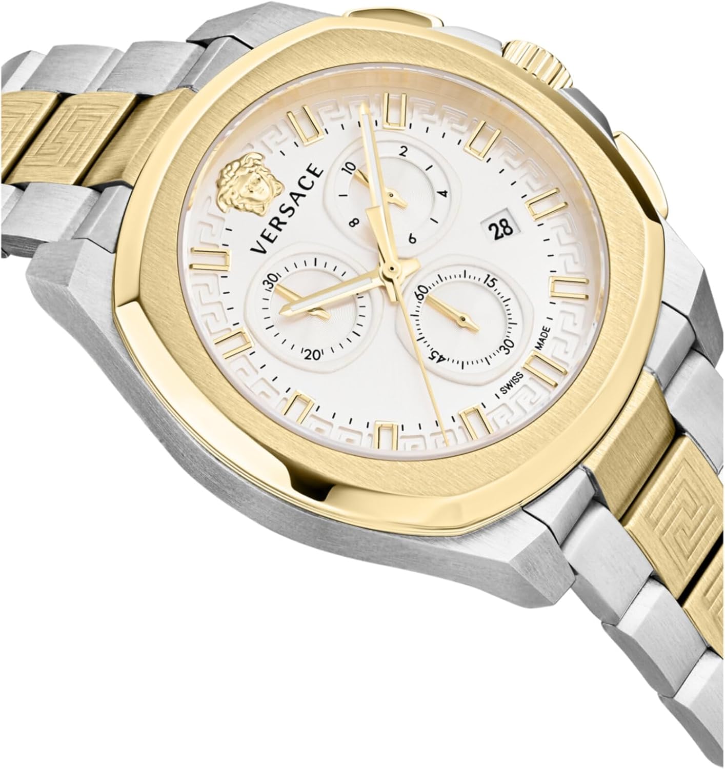 Versace Geo Chrono Collection Luxury Mens Watch Timepieces with a Two Tone Bracelet and Case Featuring a Silver Dial - Image 3