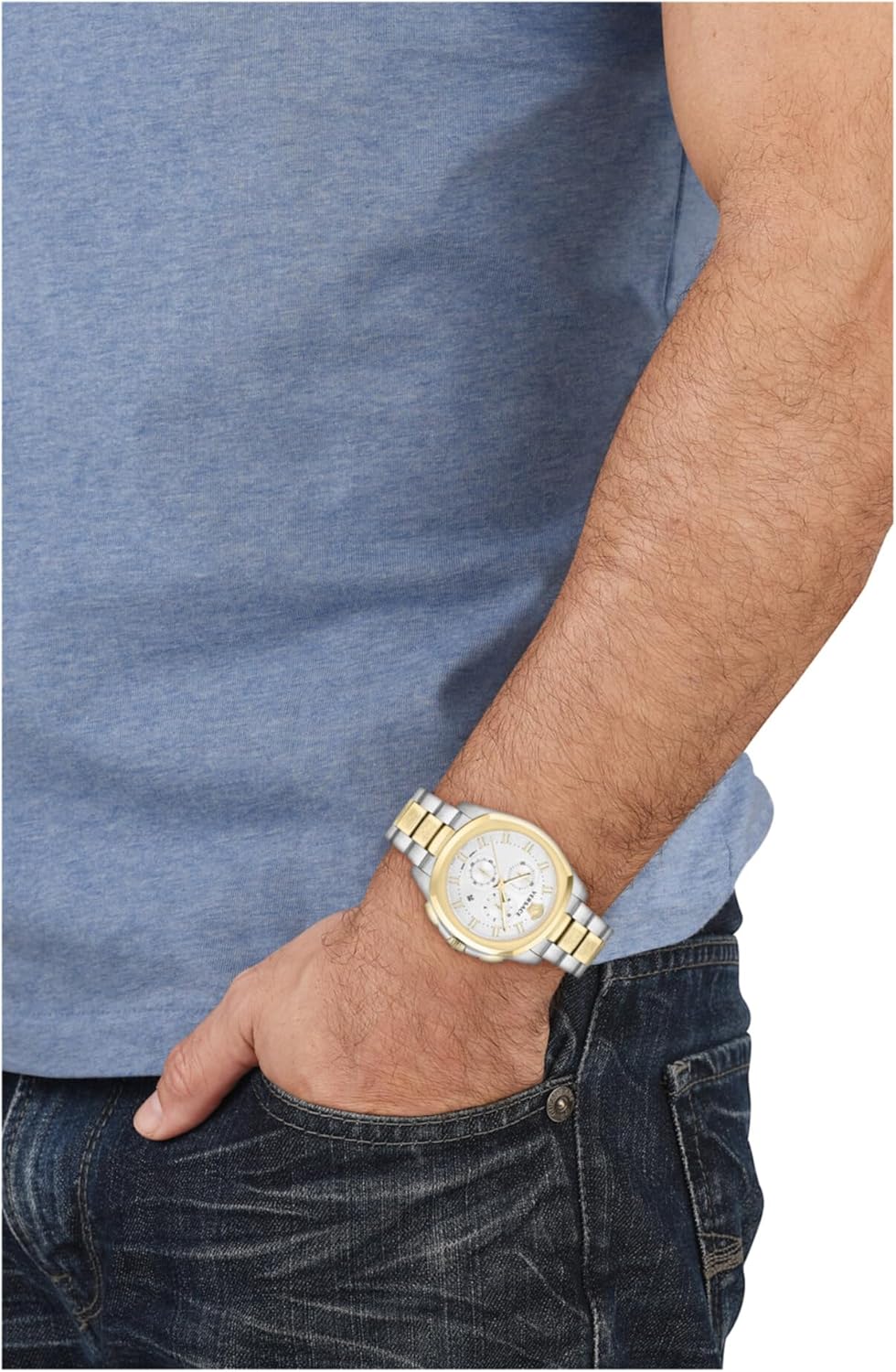 Versace Geo Chrono Collection Luxury Mens Watch Timepieces with a Two Tone Bracelet and Case Featuring a Silver Dial - Image 5