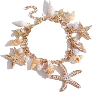 Artlunar Shell Starfish Bracelet Handmade Stretch Bracelets Conch Summer Beach Jewelry for Women
