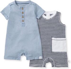 Burt's Bees Baby Baby Boys Rompers, 100% Organic Cotton One-piece Coverall and Layette 2-pack Set