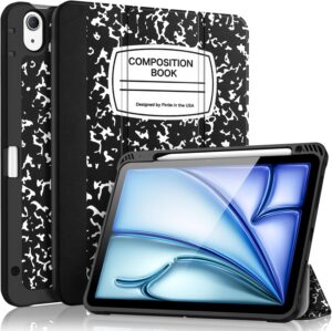 Fintie SlimShell Case for iPad Air 11-inch M3 (2025) / M2 (2024), iPad Air 5th (2022) / 4th Generation (2020) 10.9 Inch - Flexible Soft TPU Back Cover with Pencil Holder, Composition Book