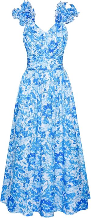 GRACE KARIN 2025 Women's Summer Floral Print Dress Sleeveless Casual Flowy Sundress A Line Ruffle Wedding Guest Outfit