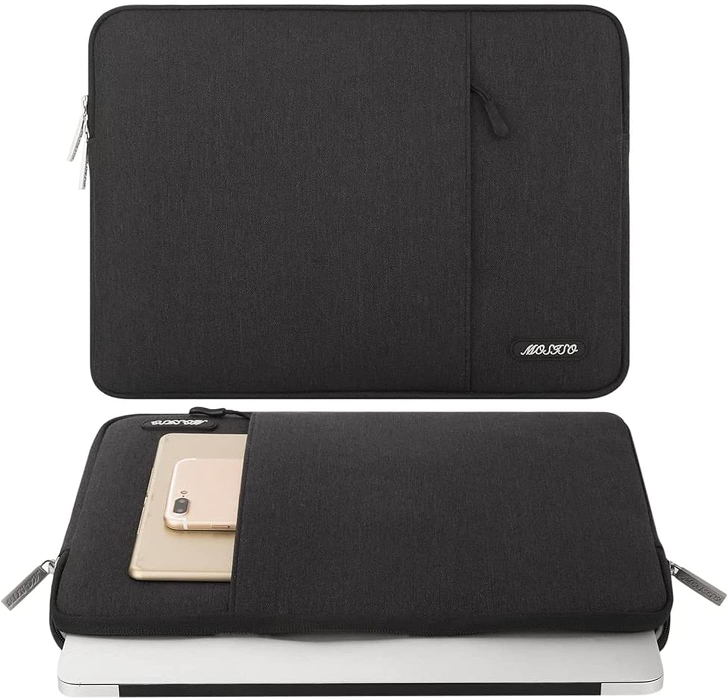MOSISO Laptop Case 16 inch, 15-15.6 inch Laptop Sleeve Compatible with MacBook Pro 16 M4 M3 M2 M1, HP Acer Dell Lenovo ASUS Notebook, Polyester Vertical Computer Sleeve Bag with Pocket, Black - Image 2