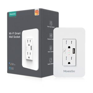 MoesGo Smart Power Wall Outlet with USB, WiFi Socket with 2 Plug outlets 15 Amp Divided Control, Smart Life/Tuya APP Remote Controller, ETL Certified, Work with Alexa and Google Home, No Hub Required
