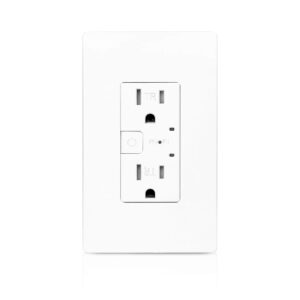 Smart Wall Outlet, 2 Individually Controlled Ports, 15Amp TR Receptacle Compatible with Alexa and Google Assistant, 2.4 GHz WiFi Outlet, Remote Control, White, ETL & FCC Approval