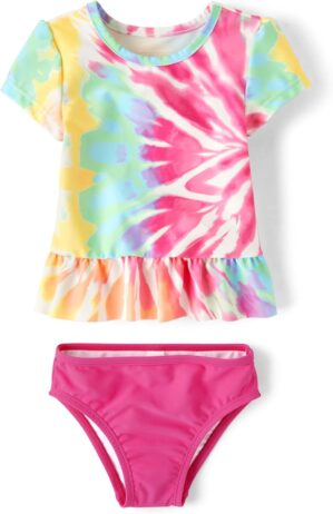 The Children's Place Girls' and Toddler Short Sleeve Rashguard Swimset