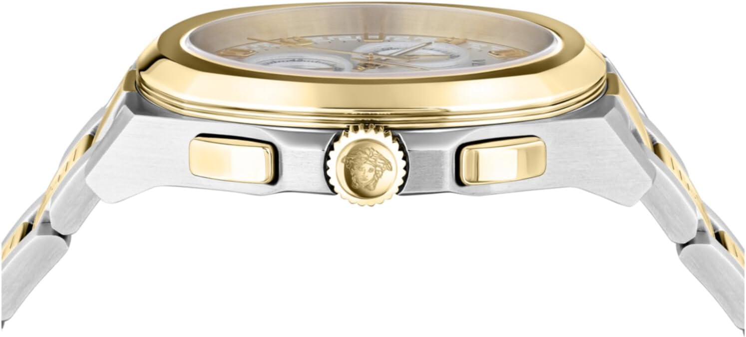 Versace Geo Chrono Collection Luxury Mens Watch Timepieces with a Two Tone Bracelet and Case Featuring a Silver Dial - Image 2