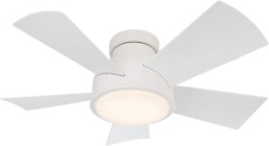 Vox Smart Indoor and Outdoor 5-Blade Flush Mount Ceiling Fan 38in Matte White with 3000K LED Light Kit and Remote Control works with Alexa, Google Assistant, Samsung Things, and iOS or Android App