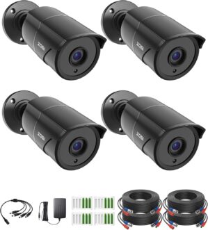 ZOSI 4 Pack 1080p Home Security Cameras with Audio Recording,Built-in Microphone,2MP 1920TVL HD-TVI Outdoor Indoor CCTV Cameras with 120ft IR Night Vision Weatherproof Surveillance Bullet Camera