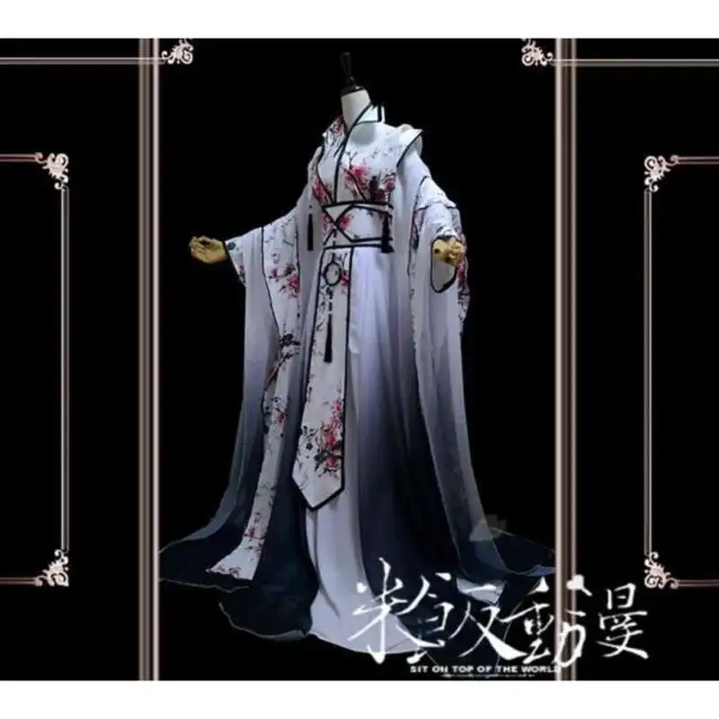 Antique Cosplay Clothing Plum Blossom Personification Black and White Gradient Men Ancient Costume Koi Halloween