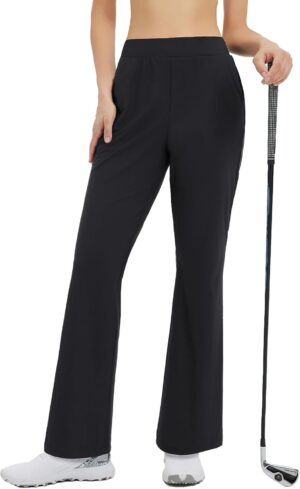 baleaf Women's Golf Pants Lightweight Stretch Flare Travel Pants with Pockets Dressy Work Bussiness Slacks UPF 50+ Black M