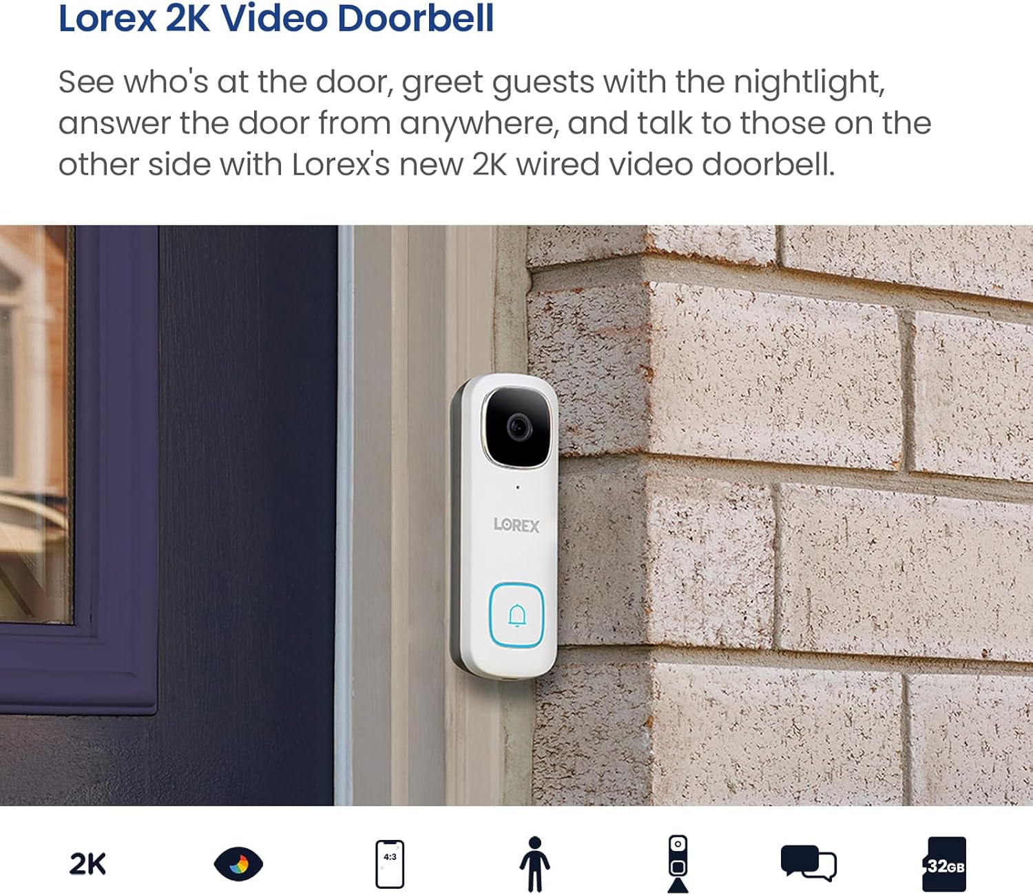Lorex 2K Wired WiFi Smart Video Doorbell Camera w/No Subscription Fee - Smart Security Lighting, Night Vision, Motion Detection, Requires Existing Wiring (White) - Image 8