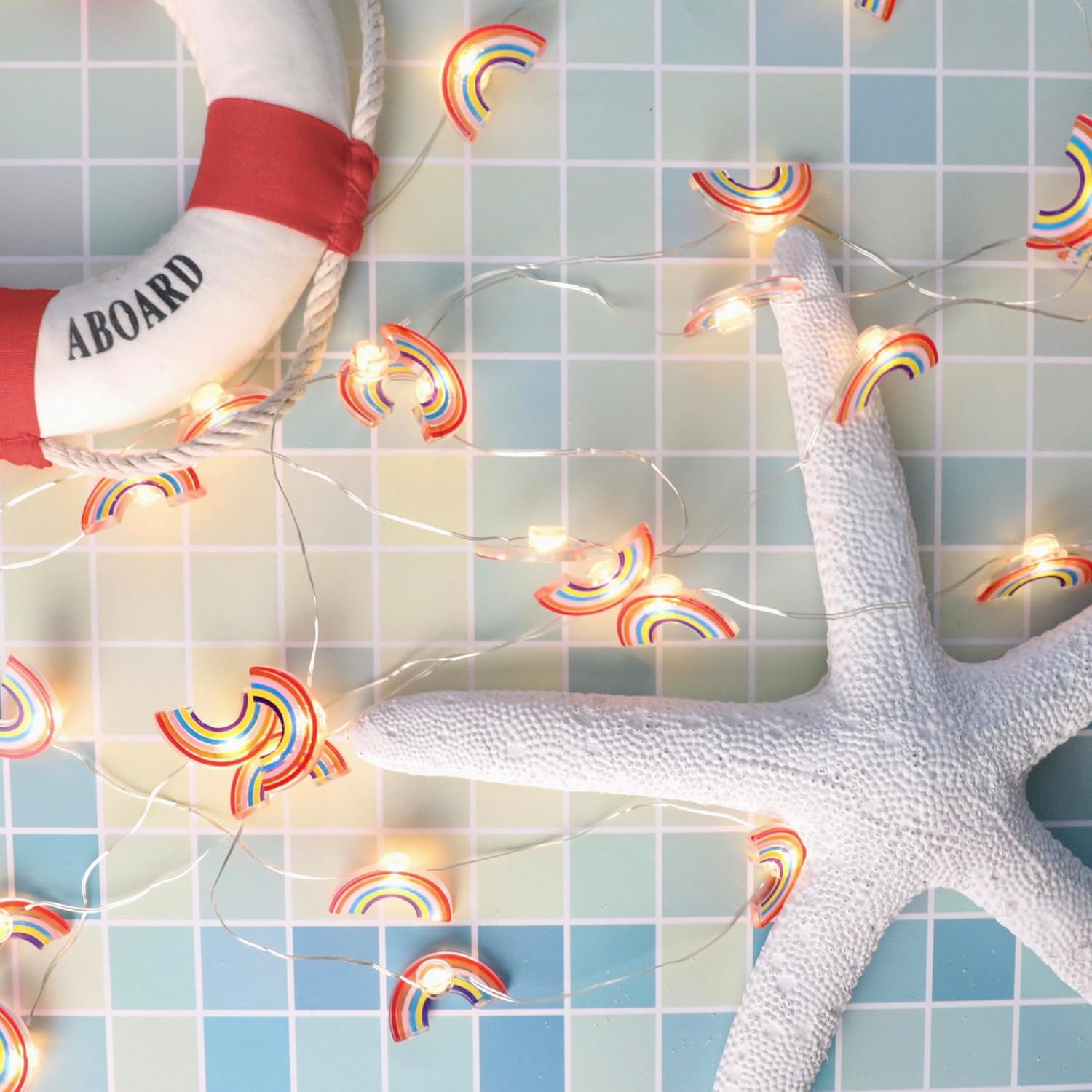 Fairy String Lights 10FT 30LEDs Rainbow Theme Battery or USB Operated with Remote Summer Boho Pink Hanging Lights for Patio Garden Home Party Wedding Classroom Girl Room Decorations - Image 4