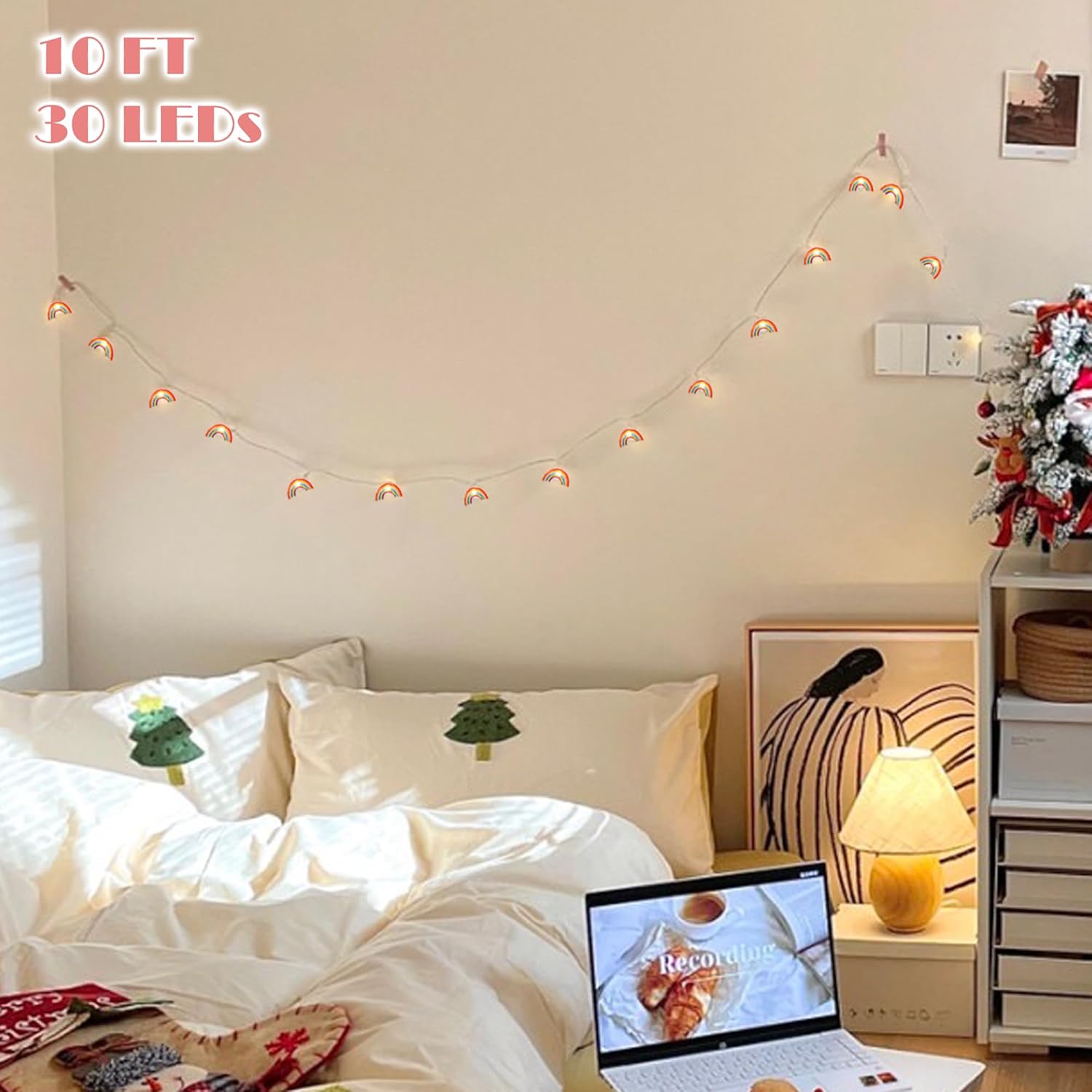 Fairy String Lights 10FT 30LEDs Rainbow Theme Battery or USB Operated with Remote Summer Boho Pink Hanging Lights for Patio Garden Home Party Wedding Classroom Girl Room Decorations - Image 6