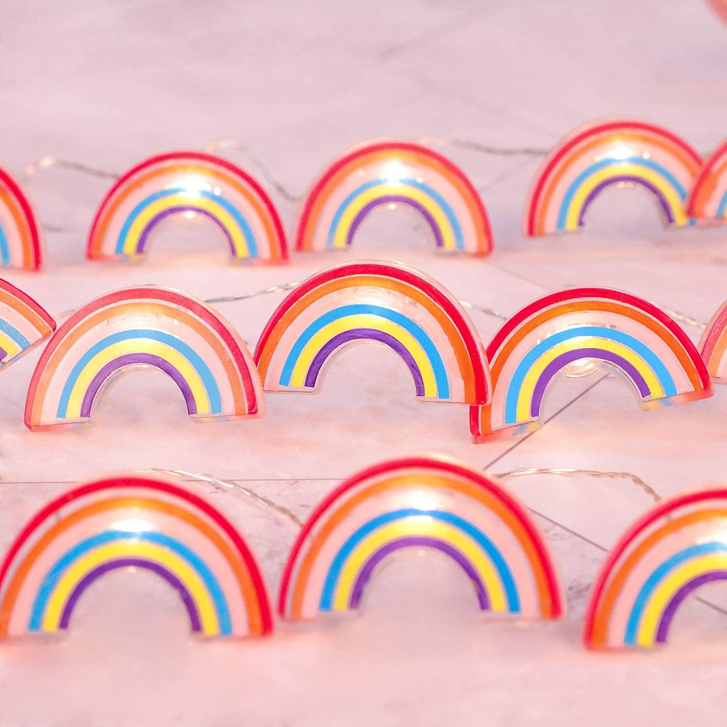 Fairy String Lights 10FT 30LEDs Rainbow Theme Battery or USB Operated with Remote Summer Boho Pink Hanging Lights for Patio Garden Home Party Wedding Classroom Girl Room Decorations - Image 7