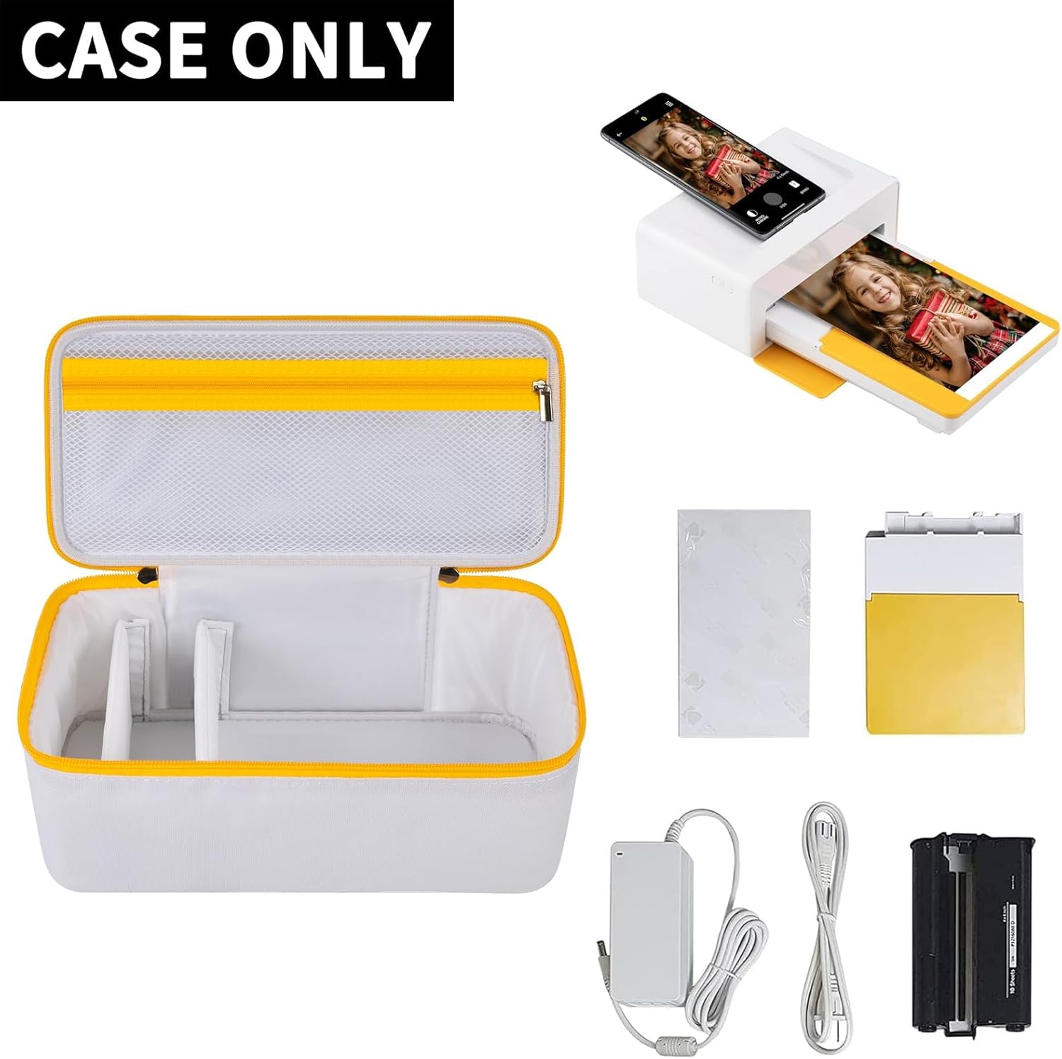 Carrying Bag Compatible with Kodak Dock/Plus 4x6”Portable Instant Photo Printer, Storage Holder for Cartridge Refill/Photo Paper Tray/Charger Accessories, with Adjustable Shoulder Strap (White) - Image 3