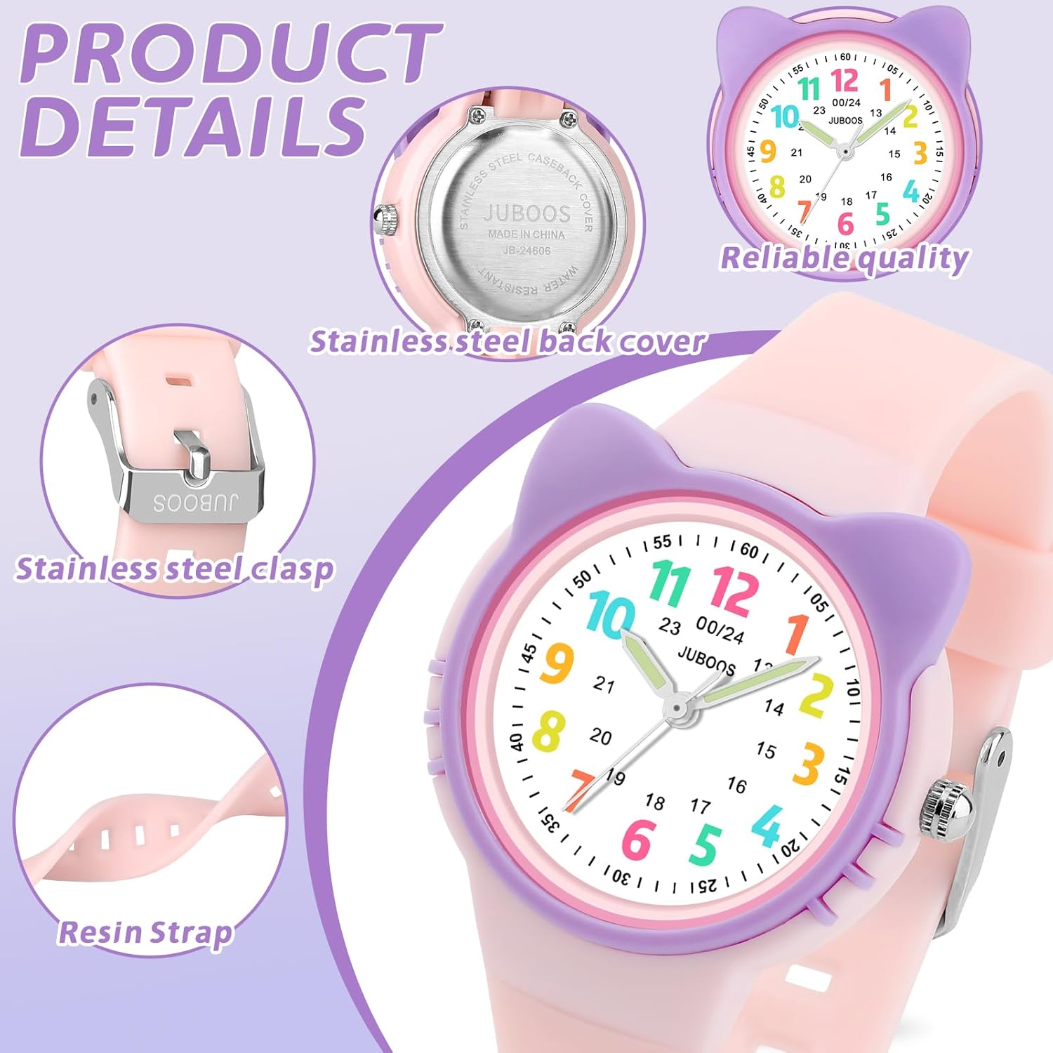Juboos Kids Watch Analog for Boys Girls Toddler, 3ATM Waterproof Cat Wirstwatch Learning Time and Easy to Read - Image 4