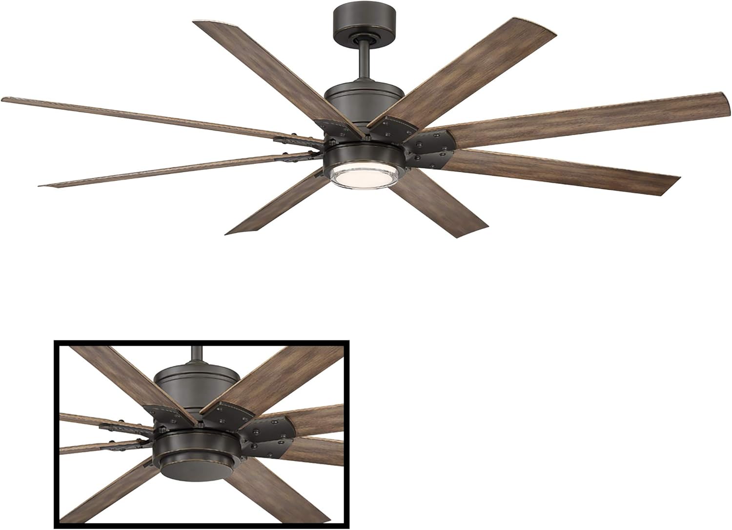 Renegade Smart Indoor and Outdoor 8-Blade Ceiling Fan 66in Oil Rubbed Bronze Barn Wood with 3000K LED Light Kit and Remote Control works with Alexa, and iOS or Android App - Image 3