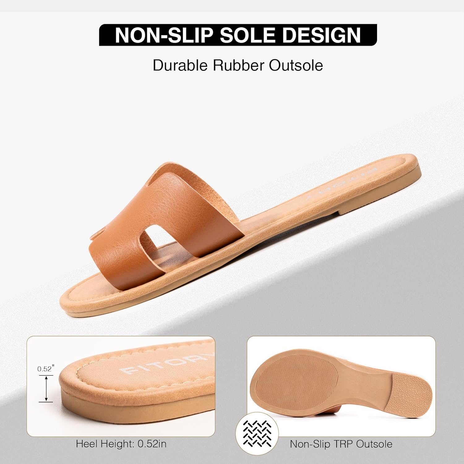 FITORY Women's Comfortable Dressy Leather Flat Sandals - Stylish & Beautiful Summer Slides Size 6-11 - Image 3