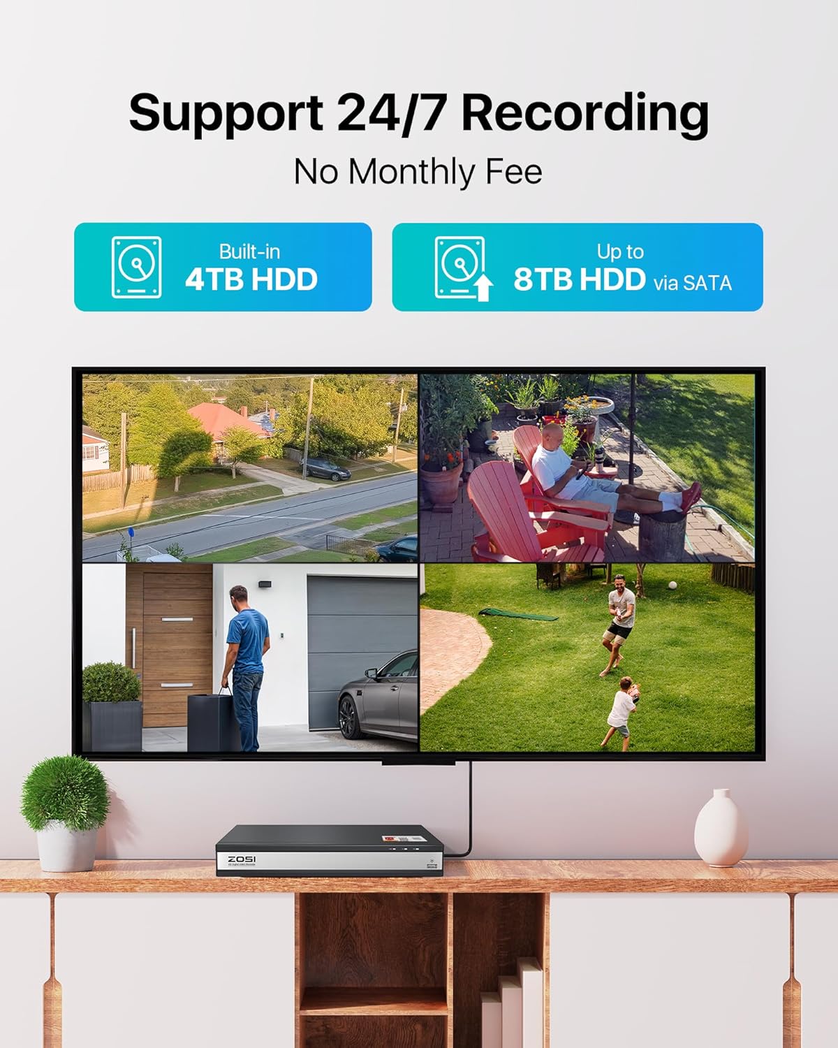 ZOSI 3K Lite 16CH Security Camera System Outdoor with 4TB HDD,AI Human/Vehicle Detection,H.265+ 16Channel 1080P CCTV DVR with 16PCS 1920TVL Surveillance Cameras,Night Vision,for 24/7 Recording - Image 4