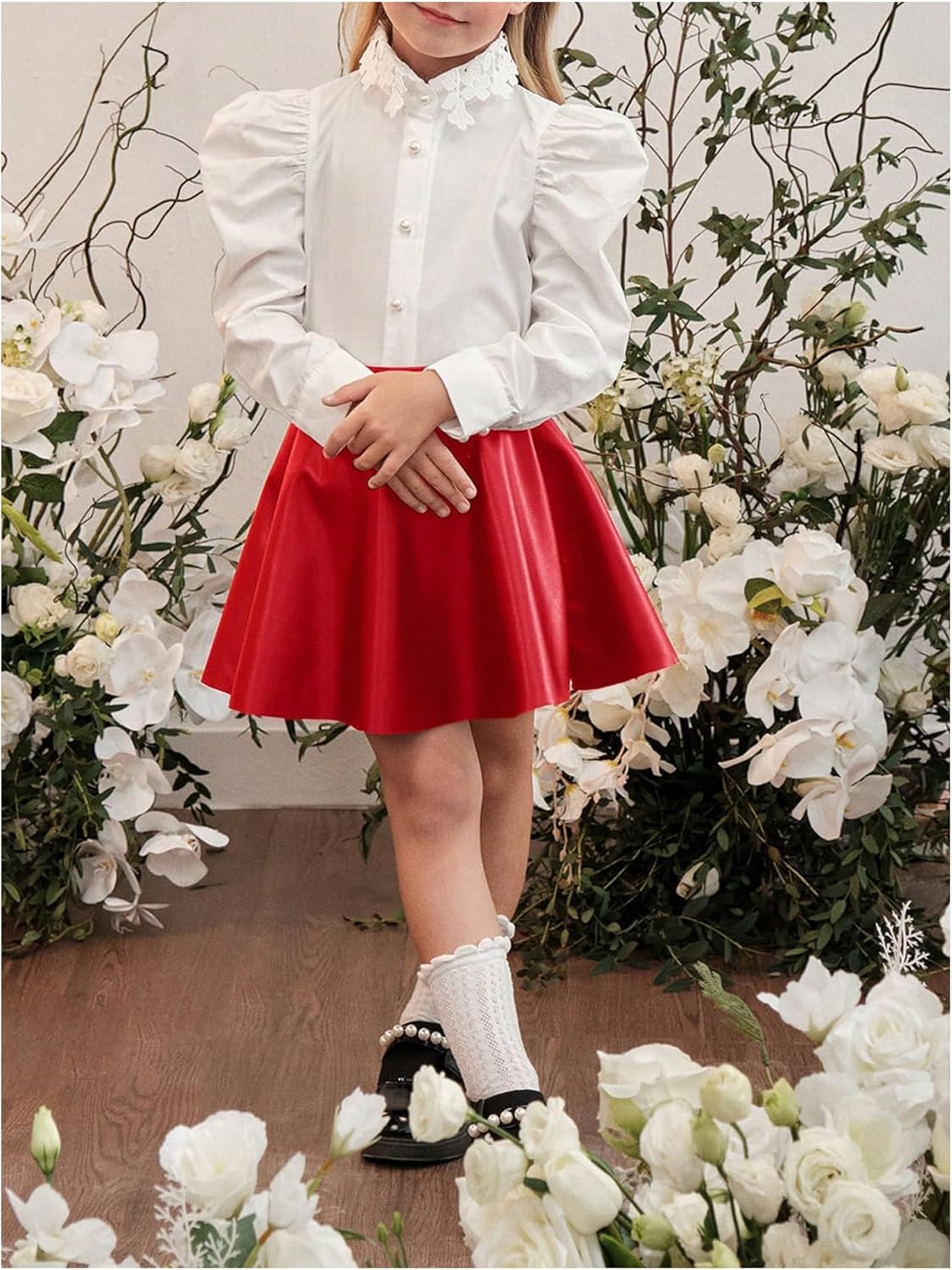 WDIRARA Toddler Girl's PU Leather Flared Mini Skirt High Waisted Skater A Line Skirt - Image 3