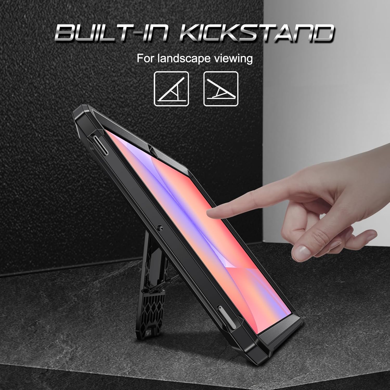 Fintie Shockproof Case for Samsung Galaxy Tab S10 Lite/ S10 FE/ S9 FE 5G 10.9 Inch/Tab S9 11 Inch, Tuatara Rugged Unibody Hybrid Bumper Kickstand Cover Built-in Screen Protector, Black - Image 3