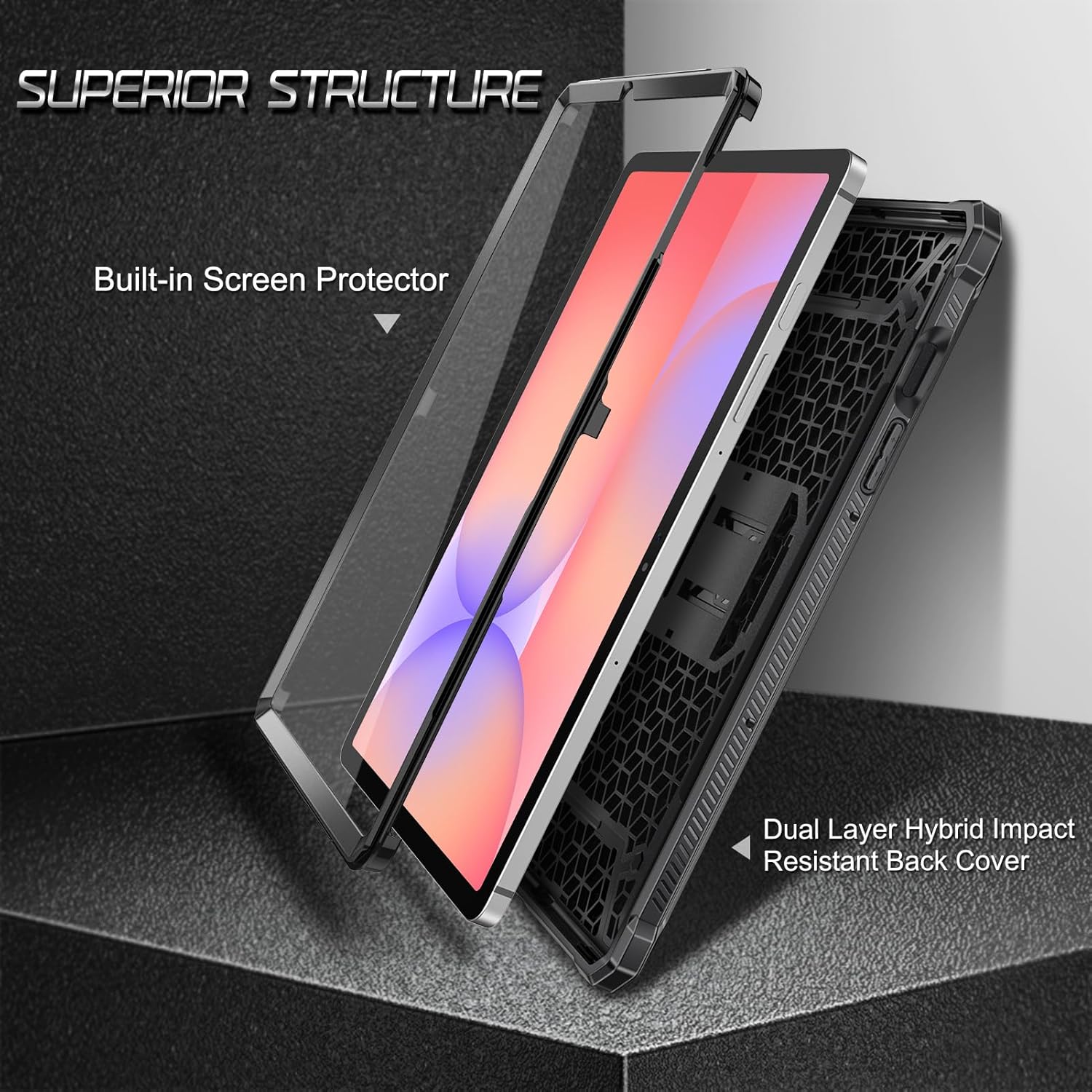 Fintie Shockproof Case for Samsung Galaxy Tab S10 Lite/ S10 FE/ S9 FE 5G 10.9 Inch/Tab S9 11 Inch, Tuatara Rugged Unibody Hybrid Bumper Kickstand Cover Built-in Screen Protector, Black - Image 4