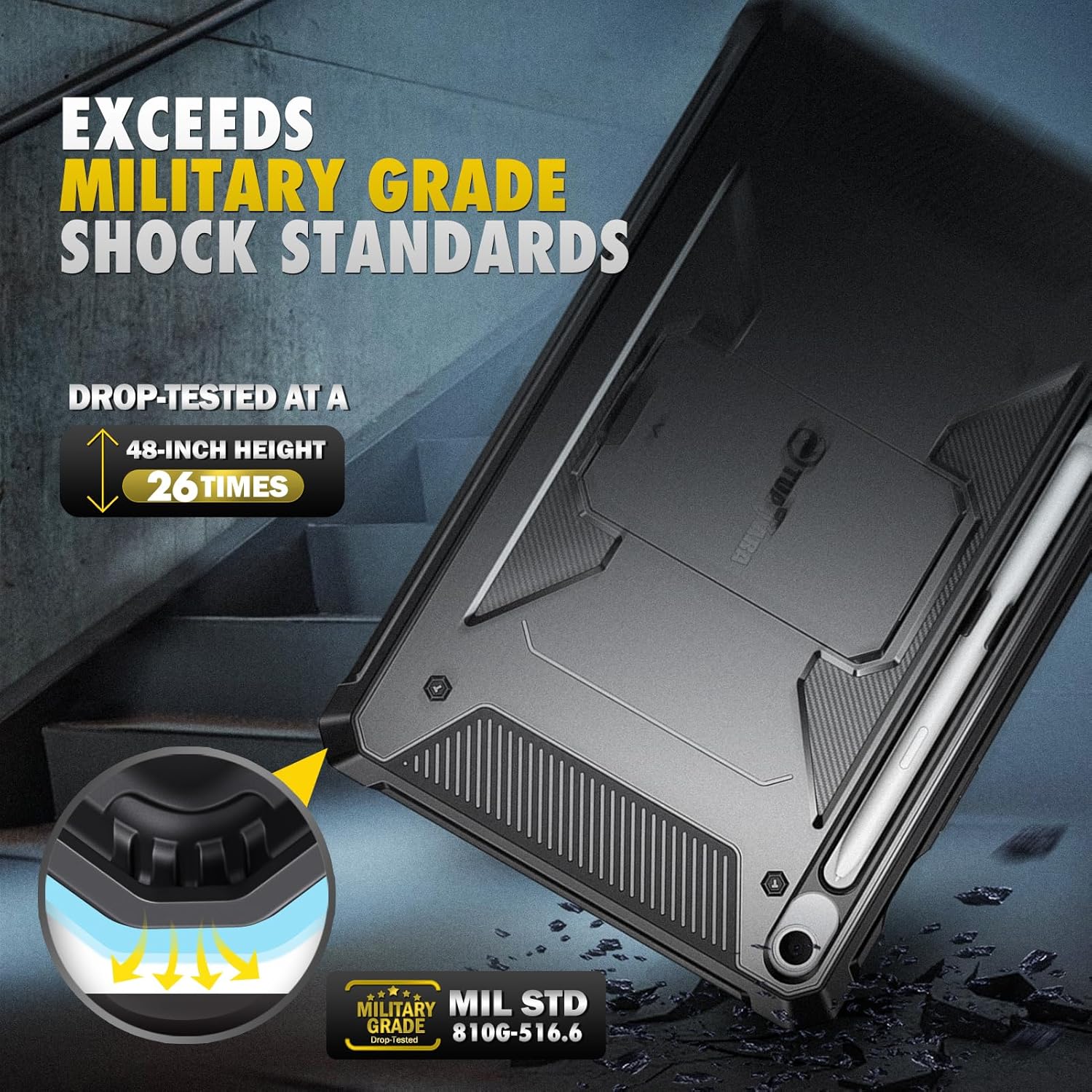 Fintie Shockproof Case for Samsung Galaxy Tab S10 Lite/ S10 FE/ S9 FE 5G 10.9 Inch/Tab S9 11 Inch, Tuatara Rugged Unibody Hybrid Bumper Kickstand Cover Built-in Screen Protector, Black - Image 5