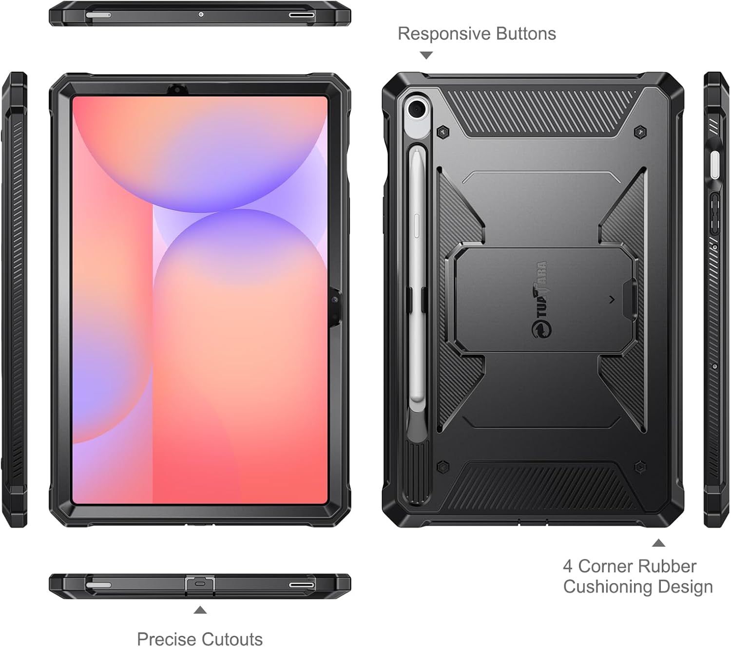 Fintie Shockproof Case for Samsung Galaxy Tab S10 Lite/ S10 FE/ S9 FE 5G 10.9 Inch/Tab S9 11 Inch, Tuatara Rugged Unibody Hybrid Bumper Kickstand Cover Built-in Screen Protector, Black - Image 8