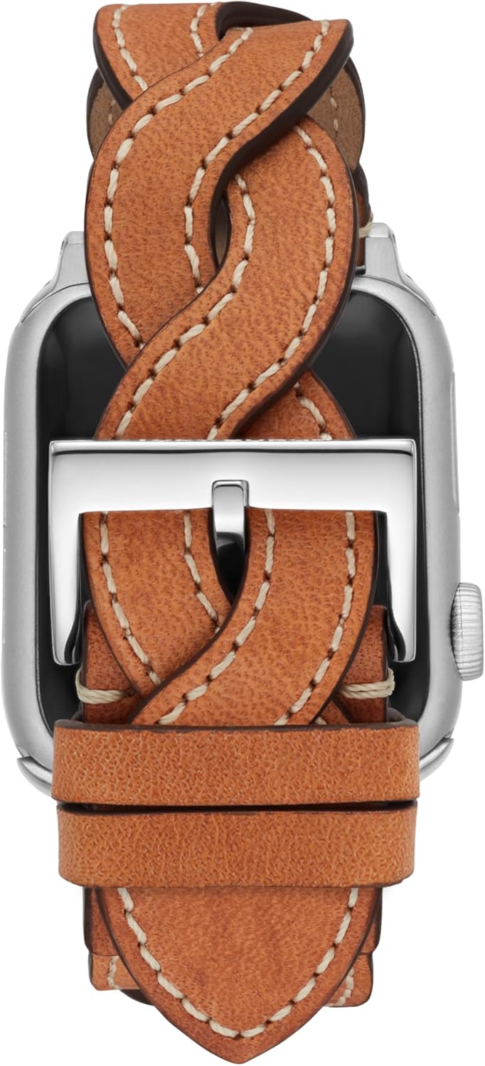 Tory Burch Women's Luggage Brown Braided-Leather Band For Apple Watch - Image 4