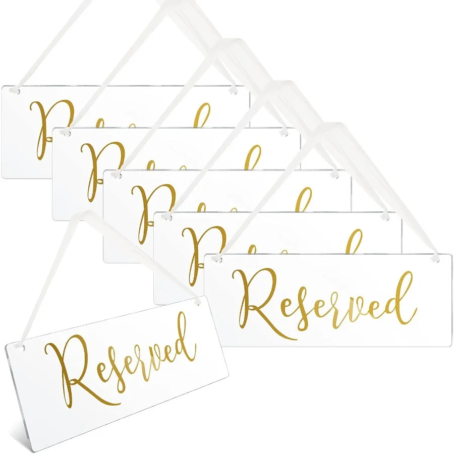 6 Pcs Reserved Signs for Wedding Chairs Acrylic Tag Hing with Ribbon for Wedding Reserved Signs for Important Events Church Pew
