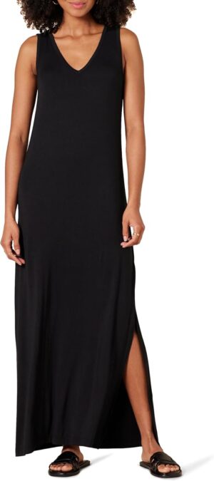 Amazon Essentials Women's Side-Slit Jersey V-Neck Maxi Length Dress