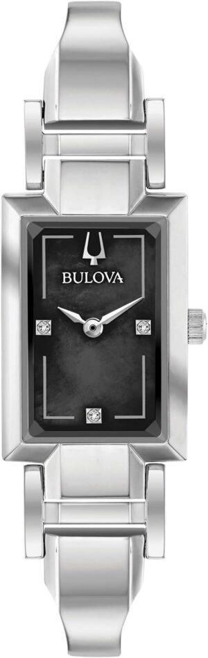 Bulova Ladies' Classic Diamond Dial Quartz Stainless Steel Watch, Rectangle, Mother-of-Pearl