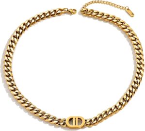 Classic silvery Letter Necklace – Stylish Cuban Chain Choker – Elegant Gift for Women & Teens