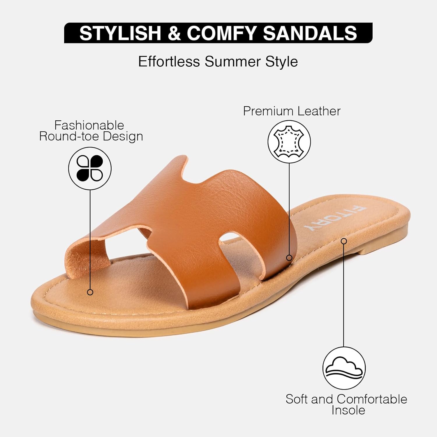 FITORY Women's Comfortable Dressy Leather Flat Sandals - Stylish & Beautiful Summer Slides Size 6-11 - Image 2