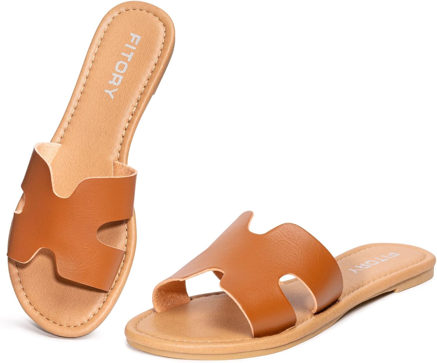 FITORY Women's Comfortable Dressy Leather Flat Sandals - Stylish & Beautiful Summer Slides Size 6-11