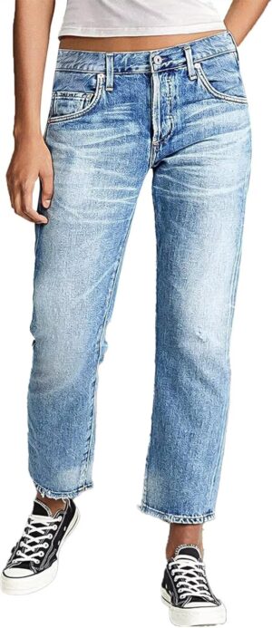 Flamingals Straight Leg Jeans for Women Cropped Mid Rise Stretchy Baggy Jean Wash Raw Hem Trendy Ankle Pants