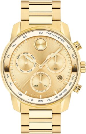 Movado Bold Verso Men's Sport Watch - Swiss Quartz Chronograph Movement, Stainless Steel Link Bracelet - 5 ATM Water Resistance - Luxury Fashion Timepiece for Him - 44mm