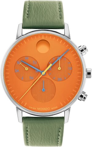 Movado Face Men's Watch - Swiss Quartz Chronograph Movement, Leather Strap - 3 ATM Water Resistance - Luxury Fashion Timepiece for Him - 43mm