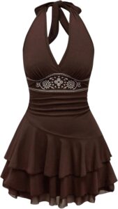 SOLY HUX Women’s Summer Halter Backless Mini Dress Flowy Sleeveless V Neck Tie Back A Line Western Casual Sun Dresses